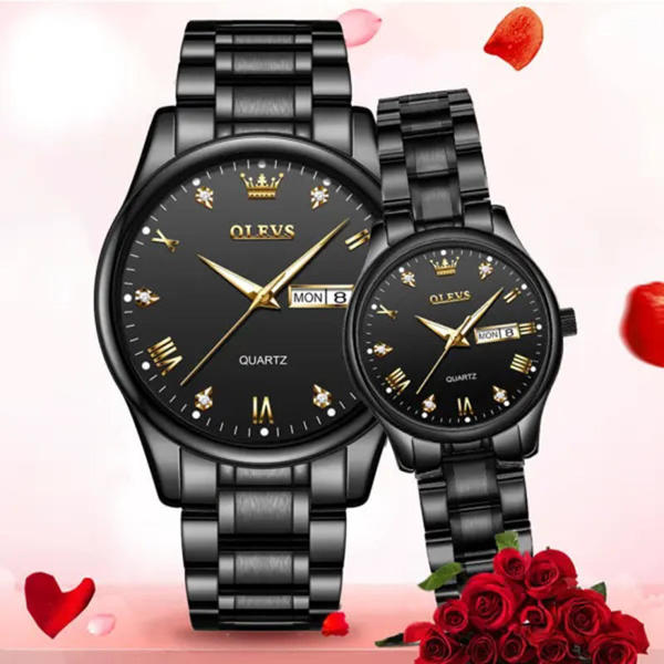 Picture of Olevs 5563 Fancy stainless steel Luxury Business Quartz Couple Wrist Watch-Black