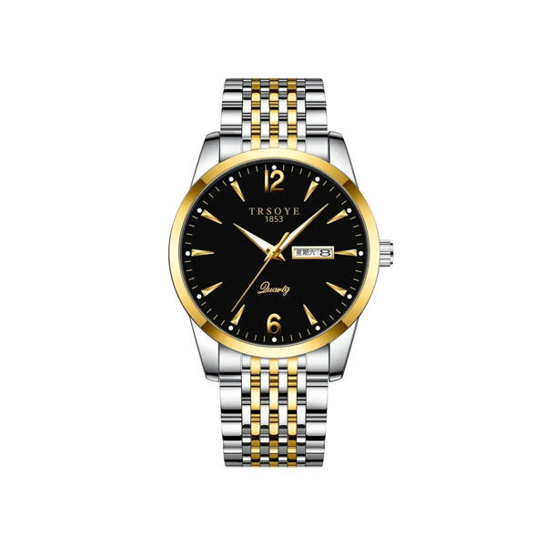 Picture of Trsoye 068 Custom Strap Design Fashion Hands Men Wristwatch- Silver Gold & Black