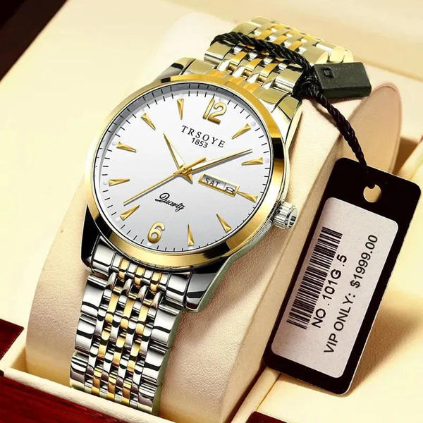 Picture of Trsoye 068 Custom Strap Design Fashion Hands Men Wristwatch- Silver & Gold