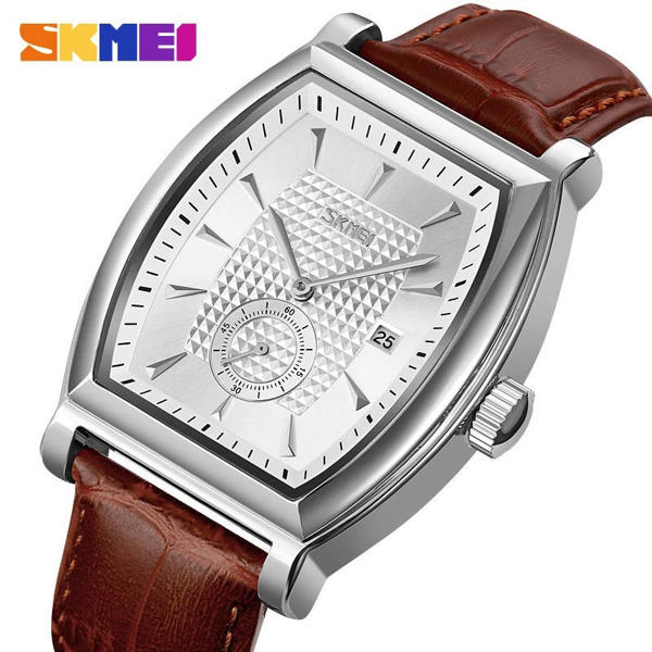 Picture of SKMEI 9306 Luxury Genuine Leather Strap Business Mens Wristwatches - Silver Brown