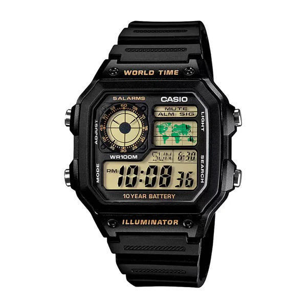 Picture of Casio World Time Illuminator Resin Belt Watch AE-1200WH-1BVDF