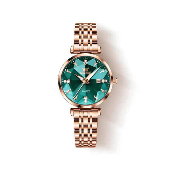 Picture of Olevs 5536 Diamond Cart Luxury Exquisite Women’s Watch - Rose Gold & Green