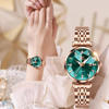 Picture of Olevs 5536 Diamond Cart Luxury Exquisite Women’s Watch - Rose Gold & Green