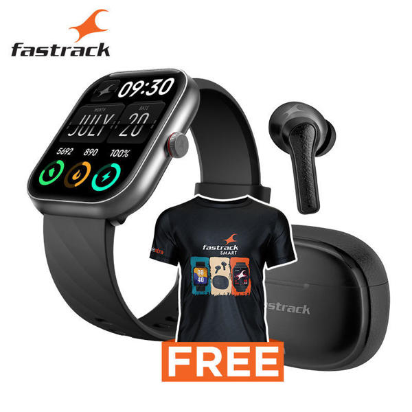 Picture of Fastrack Kruz+ Calling Smartwatch & Fastrack FS100 Earbuds Combo | Free T-Shirt