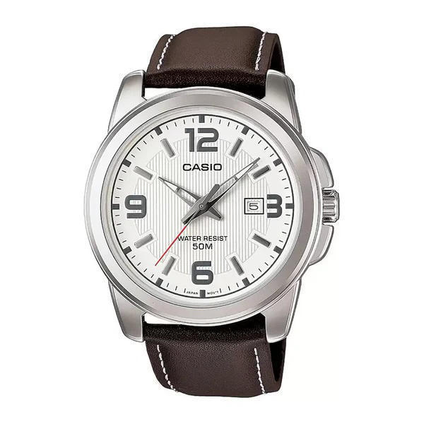 Picture of Casio Enticer Date Silver Leather Belt Watch MTP-1314L-7AVDF