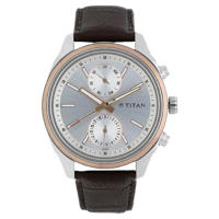 Picture of Titan 1733KL02 Quartz Multifunction Silver Dial Leather Strap Watch