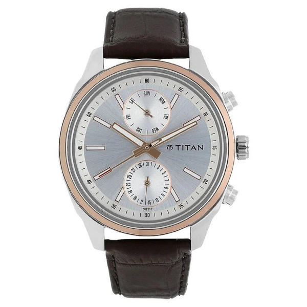 Picture of Titan 1733KL02 Quartz Multifunction Silver Dial Leather Strap Watch