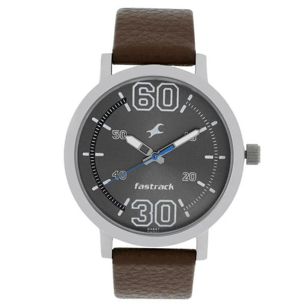 Picture of Fastrack 38052SL03 Fundamentals Analog Grey Dial Leather Watch for Guys