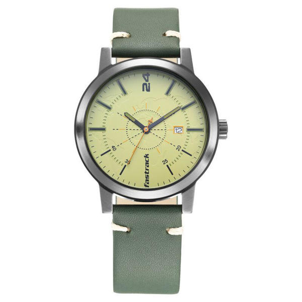 Picture of Fastrack 3245NL01 Tripster Quartz Analog Green Dial Leather Strap Watch for Guys
