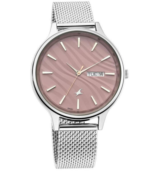 Picture of Fastrack 6207SM01 Ruffles Day and Date Pink Dial Stainless Steel Watch for Girls