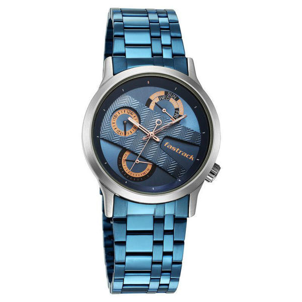 Picture of Fastrack 3281KM02 Exuberant Analog Blue Dial Metal Watch for Guys