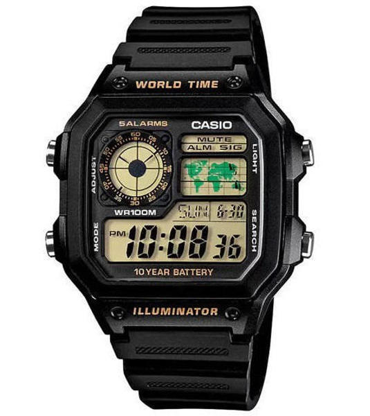 Picture of Casio World Time Illuminator Resin Belt Watch AE-1200WH-1BVDF
