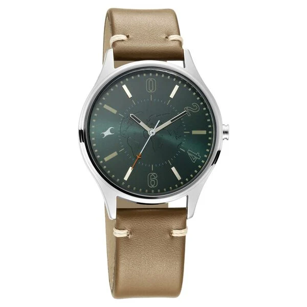 Picture of Fastrack 3237SL01 Tripster Analog Green Dial Leather Watch for Guys