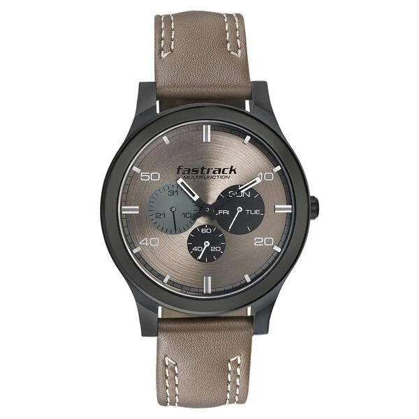 Picture of Fastrack 3252NL01 Dial It Up Quartz Multifunction Beige Dial Leather Strap Watch for Guys