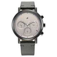 Picture of Fastrack 3287KL05 Tick Tock Analog Grey Dial With Grey Leather Watch for Guys