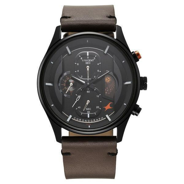 Picture of Fastrack 3315KL03 Opulence Sun Moon Chronograph Brown Leather Watch For Guys