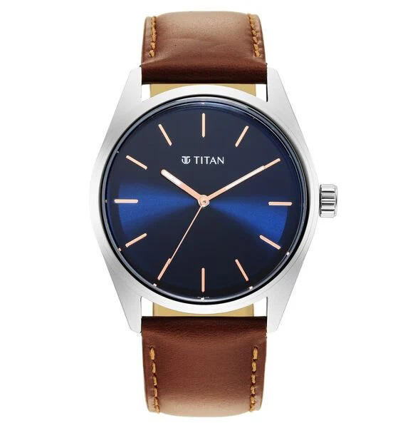 Picture of Titan 1866SL01 Workwear Blue Dial Analog Leather Strap Watch for Men