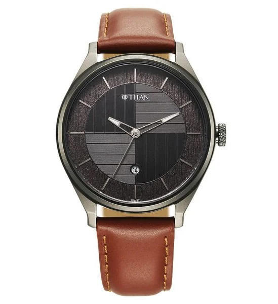 Picture of Titan 1802QL03 Neo Eco Analog with Date Grey Dial Brown Leather Watch For Men