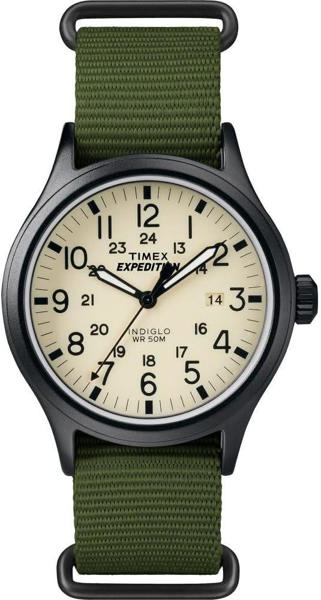 Picture of Timex Expedition Scout Watch Black Case Cream Dial with Green Fabric Strap (TW4B155009J)