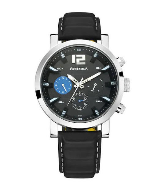 Picture of Fastrack 3227SL01 Fastfit Quartz Multifunction Black Dial Leather Strap Watch for Guys