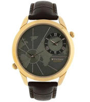 Picture of Titan 1707WL01 Globe Trotter Anthracite Dial Dual Time Leather Watch for Men