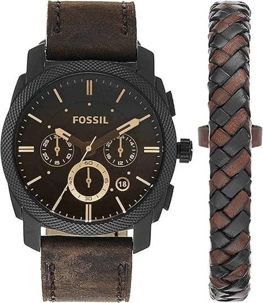 Picture of Fossil FS5251SET Machine Chronograph Dark Brown Leather Men's Watch and Bracelet Box Set