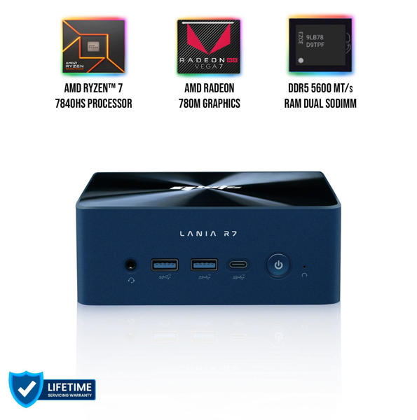 Picture of Qbits Lania R7 AMD Ryzen 7 7840HS 8GB DDR5 RAM 500 GB M.2 Western Digital NVMe SSD Mini PC (L1EA0B)