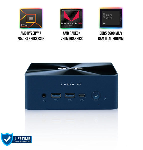 Picture of Qbits Lania R7 AMD Ryzen 7 7840HS 8GB DDR5 RAM 500 GB M.2 Western Digital NVMe SSD Mini PC (L1EA0B)