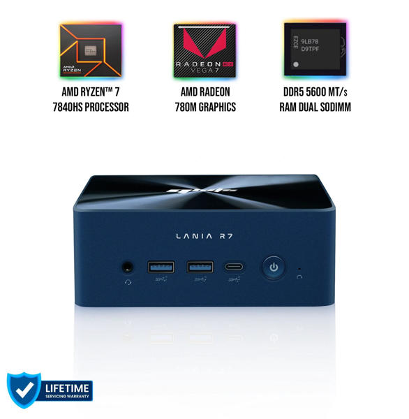 Picture of Qbits Lania R7 AMD Ryzen 7 7840HS 8GB DDR5 RAM 500 GB M.2 Western Digital NVMe SSD Mini PC (L1EA0B)