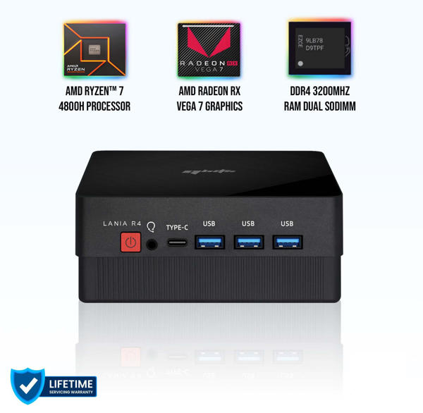 Picture of Qbits Lania R4 AMD Ryzen 7 4800H 8GB DDR4 RAM 1TB M.2 Western Digital NVMe SSD Windows 11 Mini PC