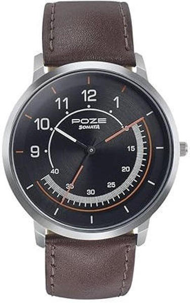 Picture of Sonata Poze Analog Black Dial Leather Strap Watch for Men (SP70006SL02)