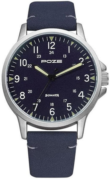 Picture of Sonata Poze Analog Blue Dial PU Leather Strap Watch for Men (SP70011SL03W)