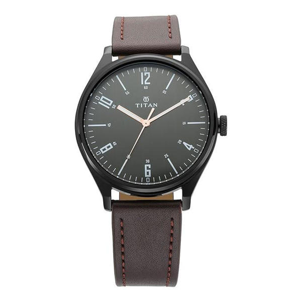 Picture of Titan Men's Minimalist Zen Analog Watch Black: Sleek Leather Strap with Contrast Hands-NS1802NL01