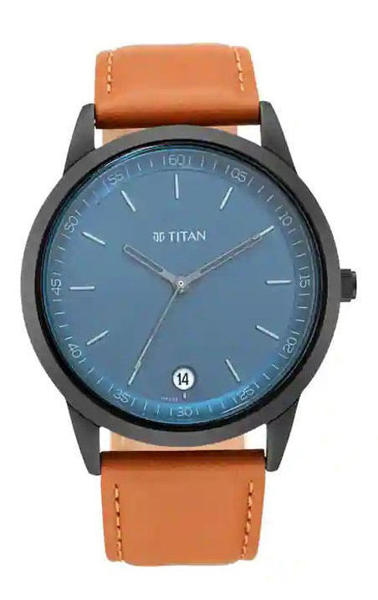Picture of Titan NP1806NL03 Workwear Men's Watch with Blue Dial & Leather Strap