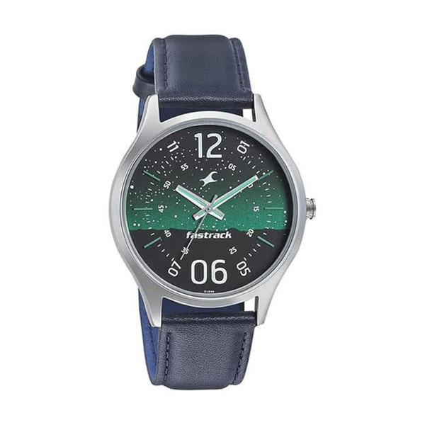 Picture of Fastrack 3184SL04 Space Rover Analog Green Dial Leather Watch for Guys