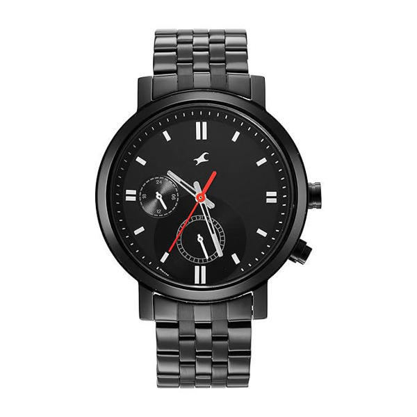 Picture of Fastrack 3287NM01 Tick Tock Multifunction Black Metal Watch for Guys