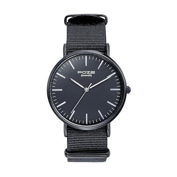 Picture of Sonata Poze Analog Black Dial Nylon Strap Watch for Men (SP70038NP01W)