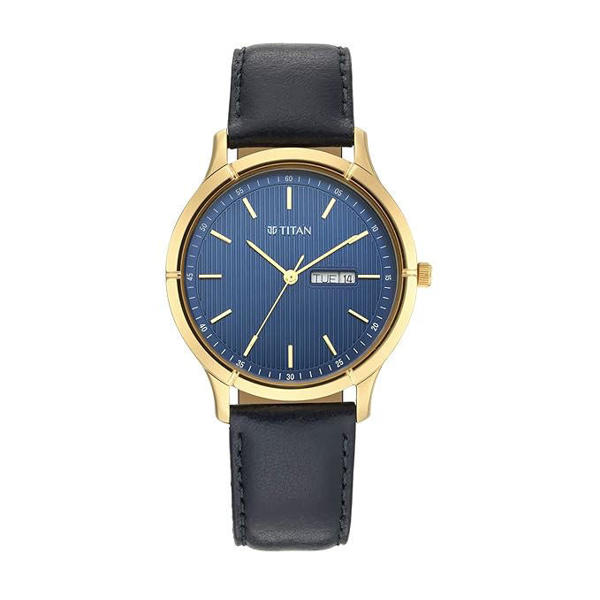Picture of Titan 1775YL02 Lagan Blue Dial Day Date Leather Watch for Men