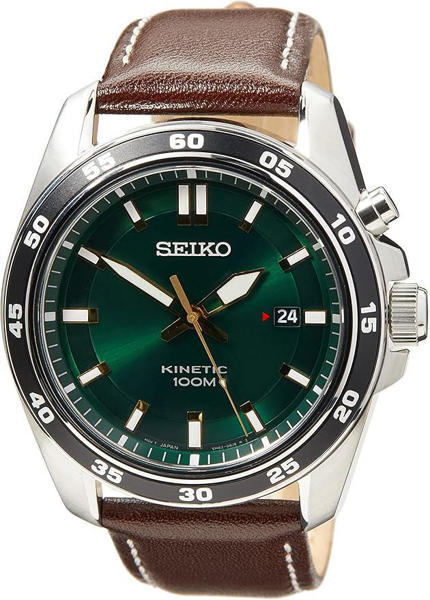 Picture of Seiko Herren-Uhr Kinetik Edelstahl mit Lederband-SKA791