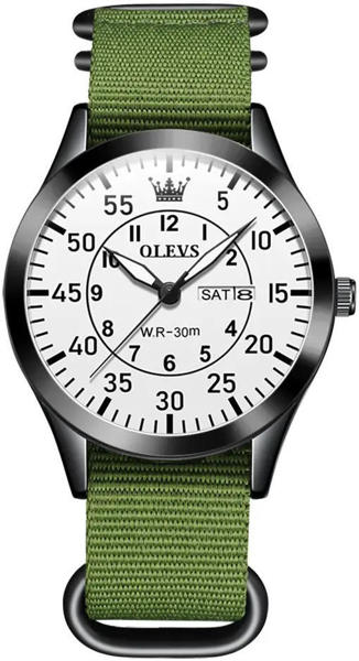 Picture of Olevs 9973 Day Date Nylon Strap Men’s Watch - Green White