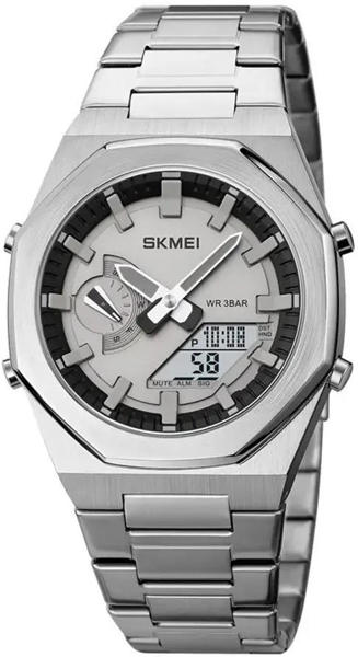Picture of SKMEI 1816 Luxury Quartz Dual Time Stainless Steel Digital LED Watch for Men- Silver