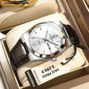 Picture of Poedagar 930 Elegant Ultra-Thin Gemstone Leather Luminous Quartz Watch- Brown
