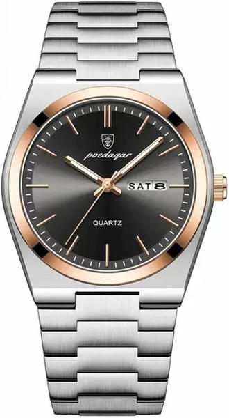 Picture of POEDAGAR 930 Business Luminous Stainless Steel Quartz Men’s Watch- Silver Black & Rose Gold