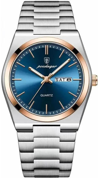 Picture of POEDAGAR 930 Business Luminous Stainless Steel Quartz Men’s Watch- Silver Blue & Rose Gold