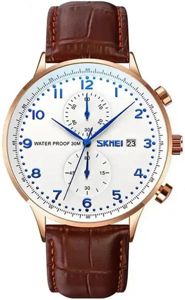 Picture of SKMEI 9301 Casual Leather Strap Date Men’s Watch-Brown Blue