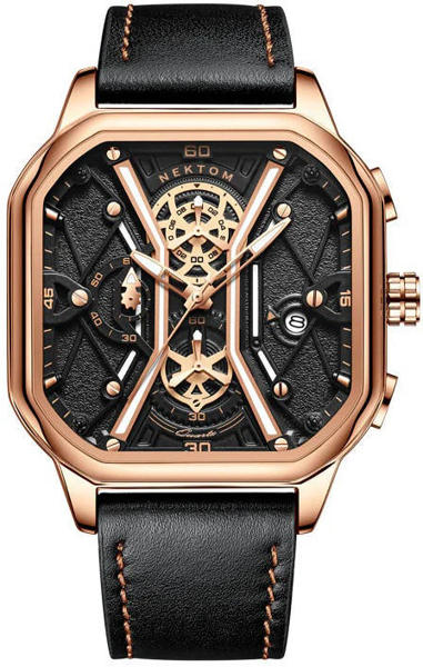 Picture of Nektom 8238 Leather Multifunctional Watch for Men - Gold