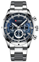 Picture of Curren 8355 Multi-function Steel Strap Watch for Men - Silver & Blue