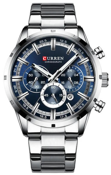 Picture of Curren 8355 Multi-function Steel Strap Watch for Men - Silver & Blue