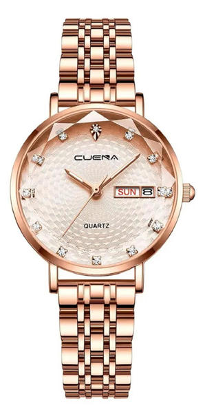 Picture of CUENA 6002 Luxury Date Rhinestone Bracelet Ladies Watch-Rose Gold