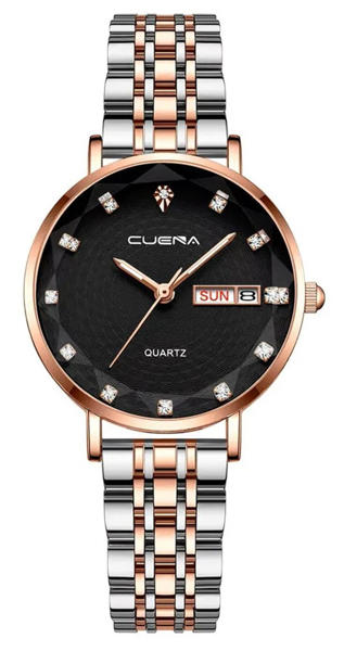 Picture of CUENA 6002 Luxury Date Rhinestone Bracelet Ladies Watch-Black